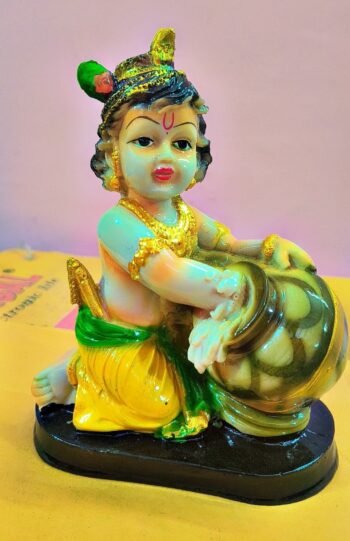 Handcrafted Makhan Chor Bal Krishna Idol | Baby Krishna with Butter Pot Statue for Home Temple & Gift