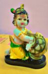 Handcrafted Makhan Chor Bal Krishna Idol | Baby Krishna with Butter Pot Statue for Home Temple & Gift