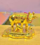Oxidized Metal Religious kamdhenu Cow with Calf Handmade Handicraft Idol for Home Decor Gift Item