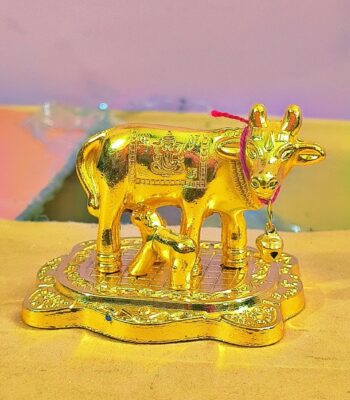 Oxidized Metal Religious kamdhenu Cow with Calf Handmade Handicraft Idol for Home Decor Gift Item