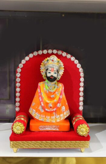 "Khatu Shyam Ji Idol on Decorative Red Throne"
