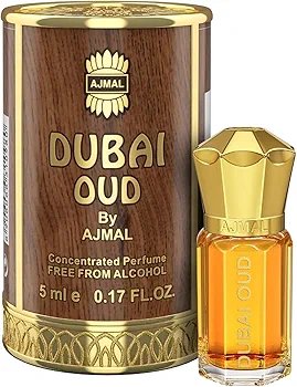 Ajmal DUBAI OUD Attar | Ambery & Woody Fragrance | Unisex Non-Alcoholic | Long Lasting Attar Men & Women - 5 ML